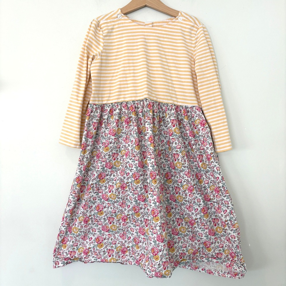 BISBY Kids Girls Rosie Yellow Stripe Floral Dress Sz 12 Button Back Long Sleeve